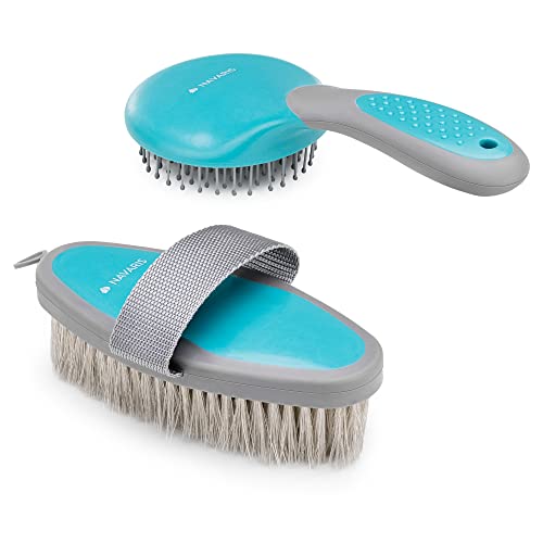 【送料無料】Navaris 馬毛ブラシ 2個セット ボディブラシ 手入れ - うまげブラシ ウマ うま たてがみ グルーミング - フェイスブラシ 乗馬 乗馬用...