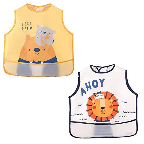 【送料無料】【 2枚セット 】MINGYI お食事エプロン 食事用エプロン ベビー 無袖 マジック式