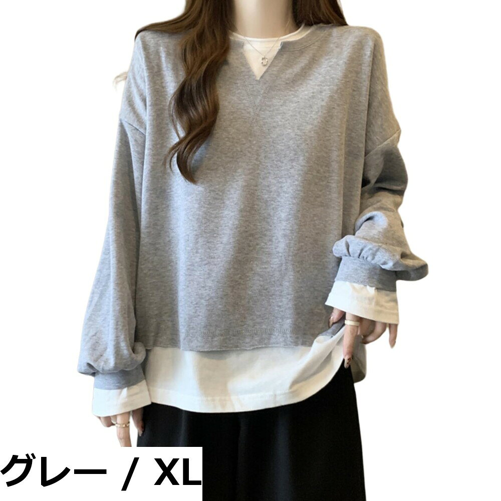 キャスティングドクターショップの【送料無料】[R10righten] トップス トレーナー レディース 長袖 Tシャツ プルオーバー レイヤード 丸首 Vネック 柔らかい 薄手 ポリエステル混紡 ゆったり シンプル カジュアル ファッション 体型カバー 通勤通学 春 秋 冬｜アングル3