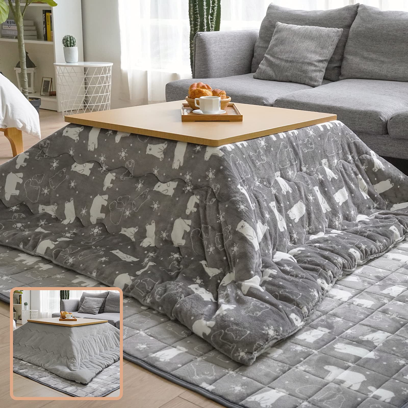 楽天キャスティングドクターショップ【送料無料】Vamcheer こたつ布団 こたつふとん 単品 こたつ用布団 あったか こたつ掛け布団 厚手 フランネル リバーシブル 両面使える ふわふわ ぽかぽか ぬくぬく 冬用 洗える 静電気防止 毛抜けない 色：ホッキョクグマ柄xグレー、サイズ：単品：190x240cm