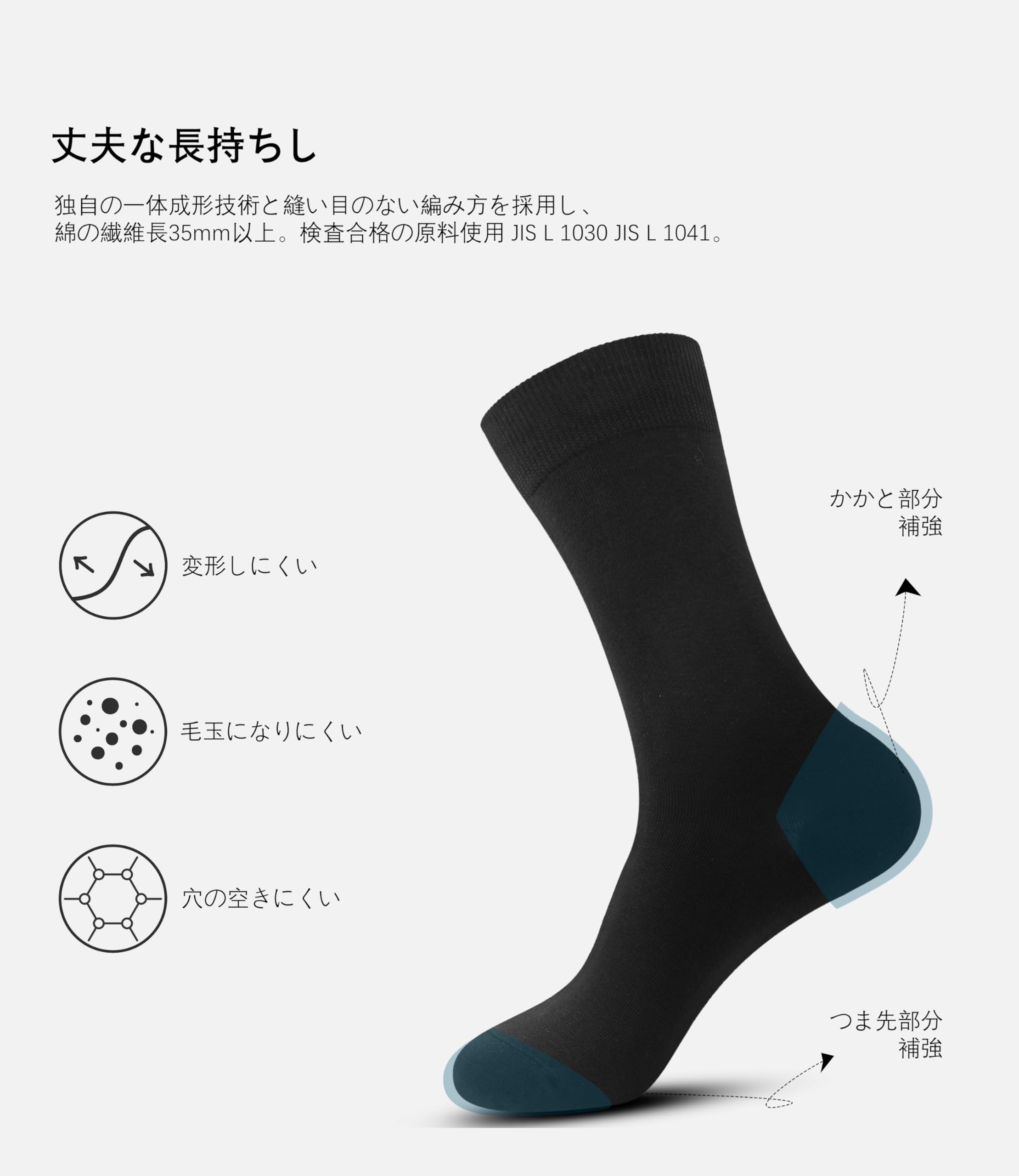 キャスティングドクターショップの【送料無料】[banerise] ビジネスソックス メンズ 【つま先の保護綿92%消臭】 紳士 靴下 蒸れない スクールソックス 5足 セット 色：5足 セット 黒、サイズ：24.0-28.0 cm｜アングル3