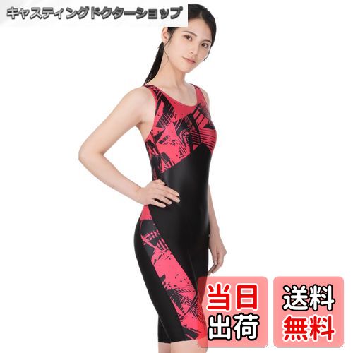 【送料無料】[SPOXIA] 競泳水着 レディース フィットネス水着 女性 体型カバー 競泳用 スイムウェア 女性用 色：b-幾何柄レッド、サイズ：L