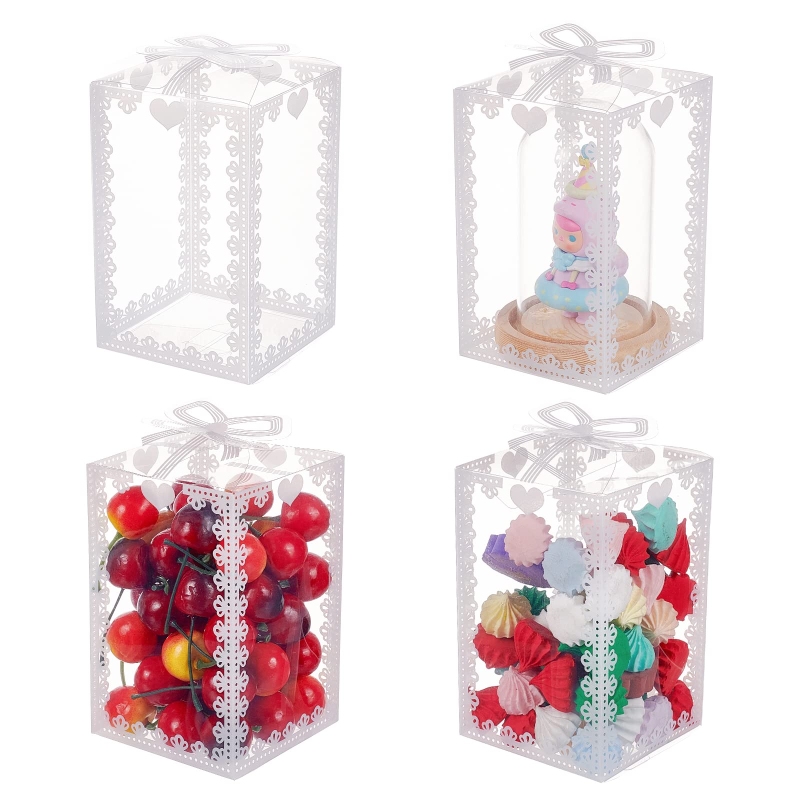 【送料無料】BENECREAT 24個 透明プラスチックケース レースリボン柄 14x9x9cm ギフトボックス クリア 折り畳みボックス PVC 小物入れ 包装資材 記念日 結婚式 パーティー