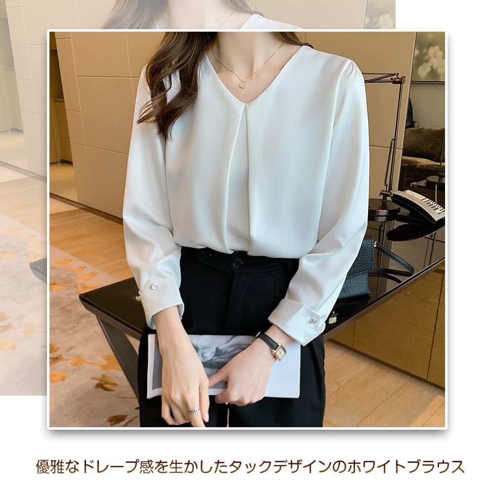 【送料無料】[Bolan　Verl] レディース スッキパー vネック ブラウス 白 長袖 シャ...