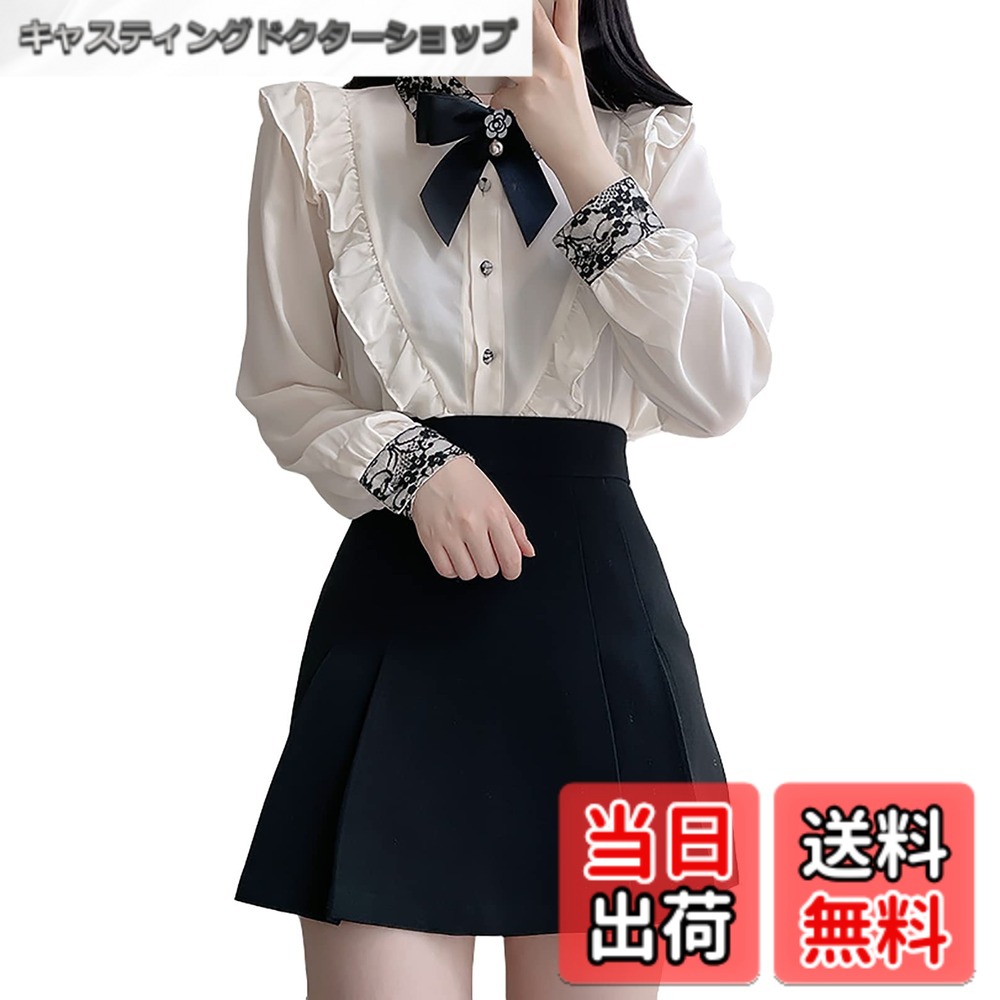 乐天商城 - 【送料無料】[TOWYYO] 地雷系 かわいい ブラウス レディース 量産型 リボン フリル 花柄 レース 長袖 レディースブラウス シャツ 大人 フェミニン おしゃれ 春 夏 秋 ホワイト XL