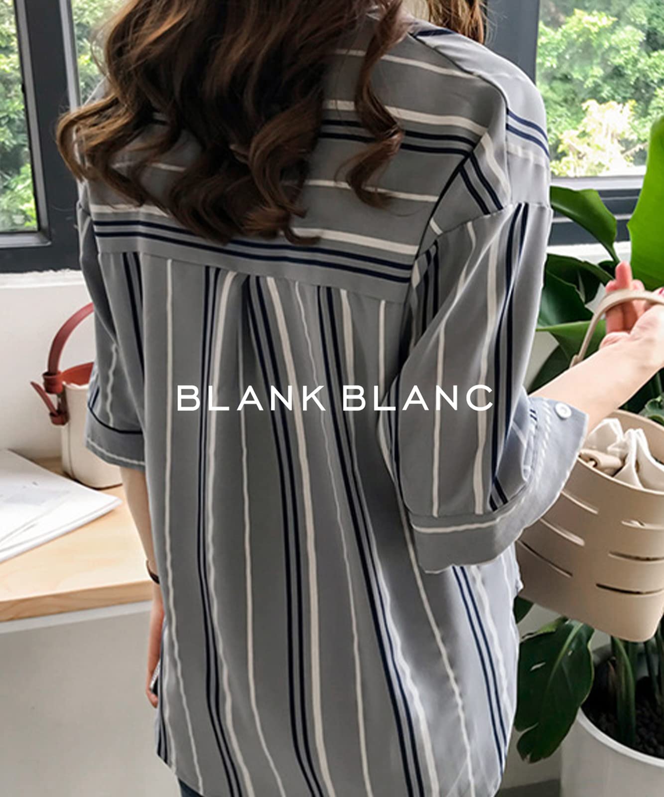 【送料無料】[BLANK BLANC] [ブランクブラン] ストライプシャツ ブラウス 7分袖 着...