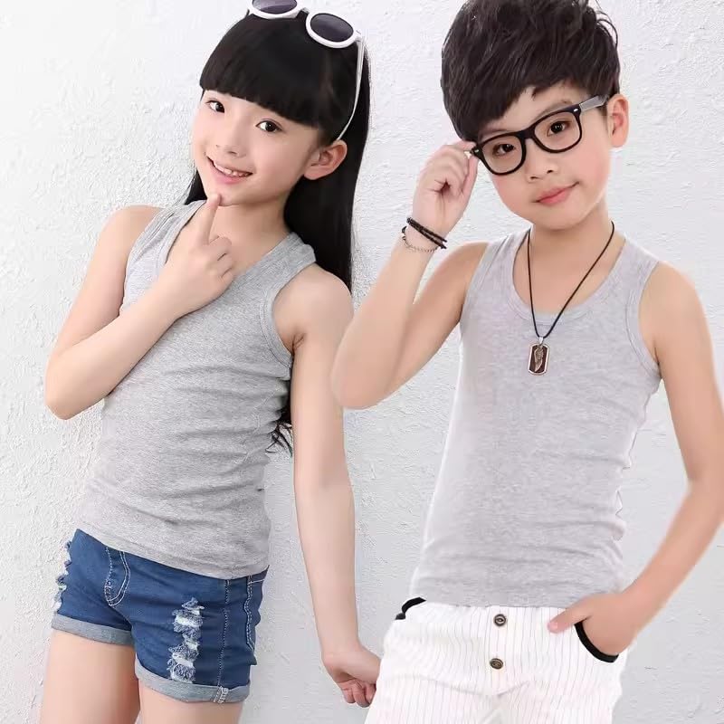 キャスティングドクターショップの【送料無料】[ZGKULAEAOW] 選べる9カラー キッズ タンクトップ 女の子 男の子 カラフル ランニングシャツ 綿 1枚組 インナーシャツ 肌着 無地 重ね着 ダンス ヒップホップ (140cm, グレー)｜アングル2