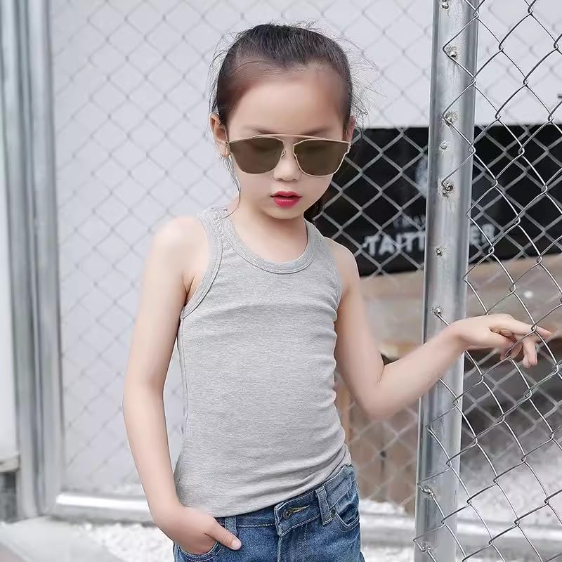 キャスティングドクターショップの【送料無料】[ZGKULAEAOW] 選べる9カラー キッズ タンクトップ 女の子 男の子 カラフル ランニングシャツ 綿 1枚組 インナーシャツ 肌着 無地 重ね着 ダンス ヒップホップ (140cm, グレー)｜アングル3