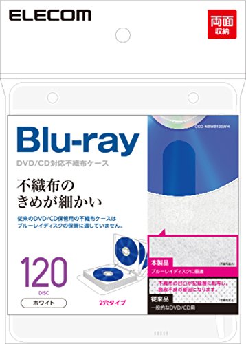キャスティングドクターショップの【送料無料】エレコム DVD CDケース 不織布 両面収納 2穴付 60枚入 120枚収納可 ホワイト CCD-NBWB120WH｜アングル2