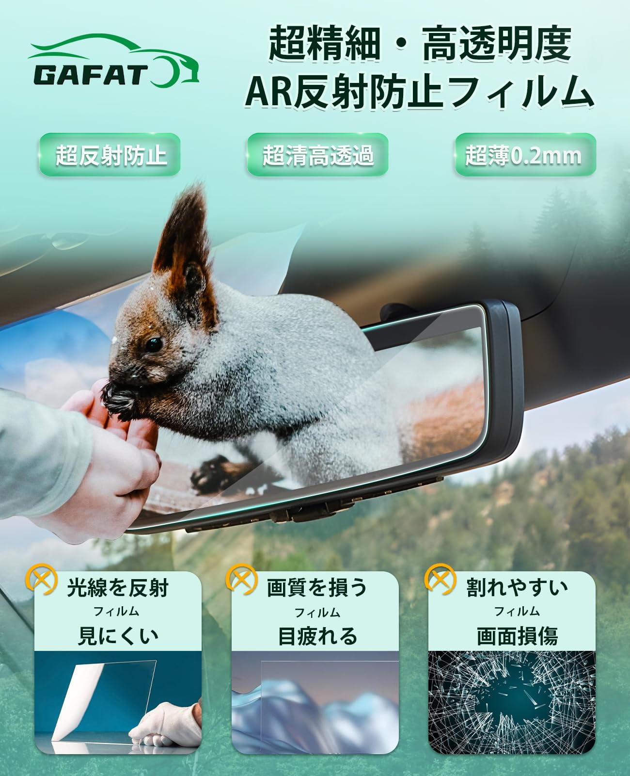 キャスティングドクターショップの【送料無料】【GAFAT AR低反射】トヨタ ランクル250/アルファード/ヴェルファイア 40系 R5~ 新型 デジタルカメラ ランクル250 フィルム インテリジェントルームミラー用 車用液晶保護フィルム 東レ光学 AR反射防止 ヴェルファイア ルームミラー 斜め反射ナノフィルム 傷｜アングル2