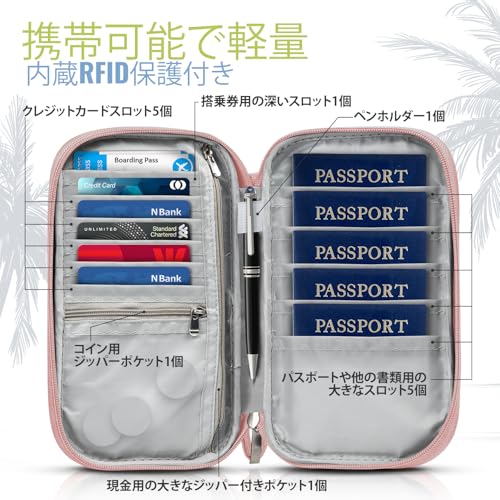 キャスティングドクターショップの【送料無料】[BOACAY] RFID付きトラベルドキュメントオーガナイザー、ファミリーパスポートホルダー、女性と男性用財布 色：Dusty Rose、サイズ：フリーサイズ｜アングル2