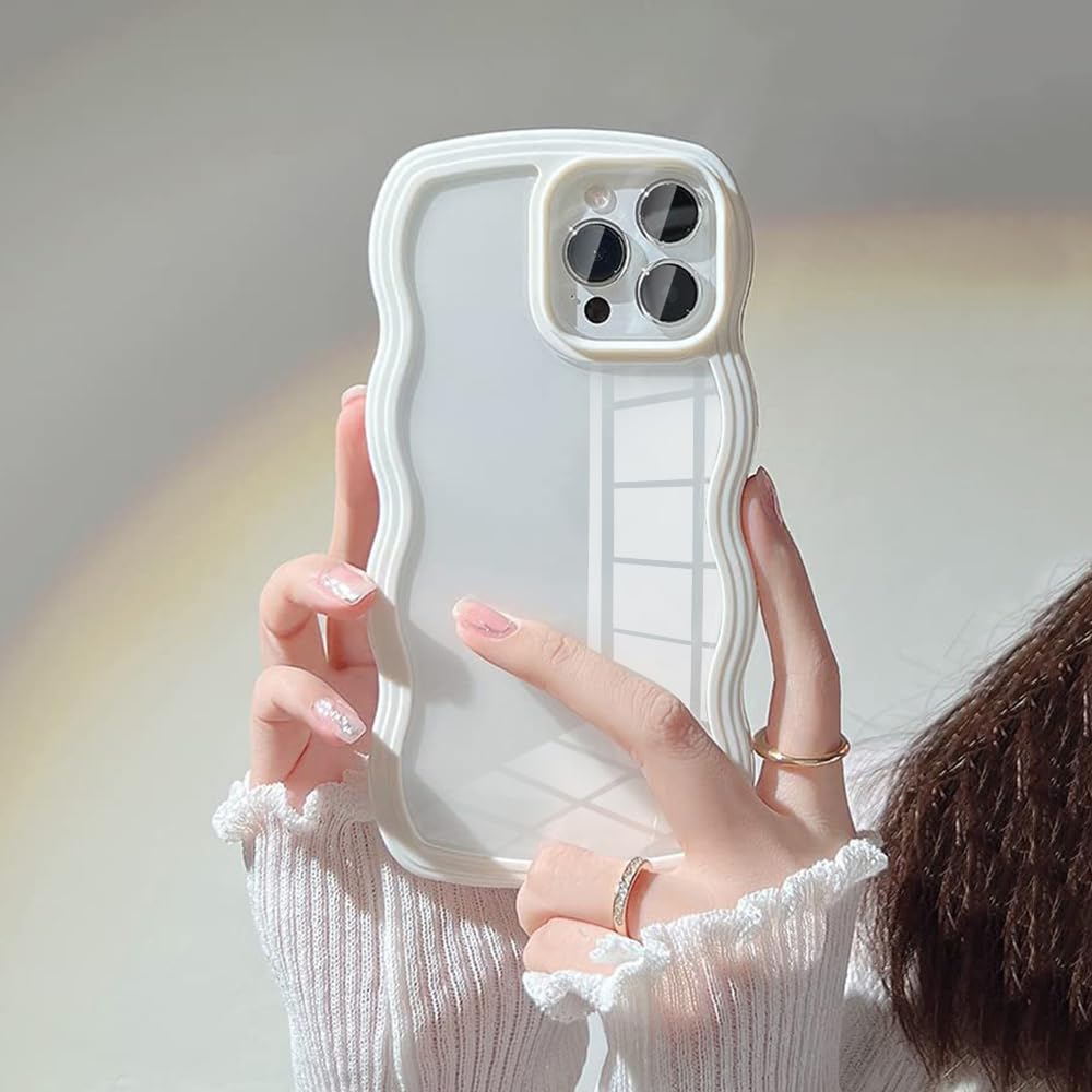 キャスティングドクターショップの【送料無料】UEEBAI 対応 iPhone Series 用の ケース ソフト TPU カバー 可愛い おしゃれケース 透明 ウェーブ デザイン スマホケース ワイヤレス充電対応 軽量 薄型 耐衝撃 人気 波型 バンパー スマホケース 色：ホワイト、サイズ：iPhone 14 Pro 6.1 inch｜アングル3