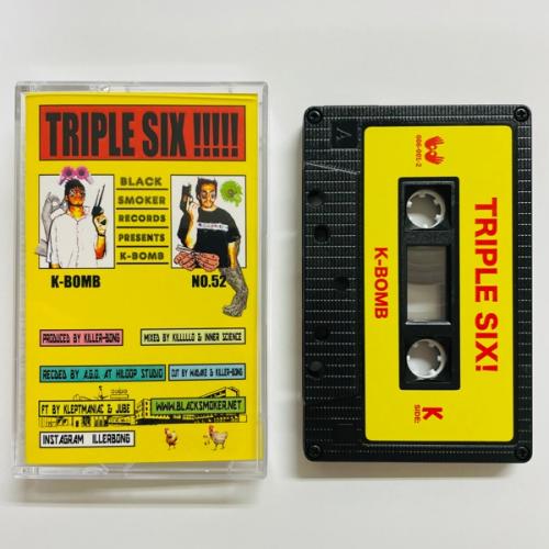 K-BOMBオリジナルアルバムとなる2005年リリース「TRIPLE SIX」が、昨年カセットテープ化され即完売、デザインカラーが変わりセカンドプレス(タイガーエディション)が発売決定となりました。アートワークは、KILLER-BONGにより再構築されてのプレスリリースとなります。