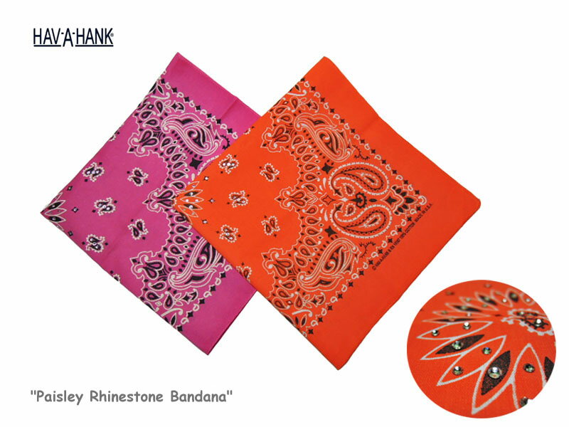 ＜ネコポス対応＞【HAV A HANK】ハバハンク PAISLEY Rhinestone Bandana ペイズリーラインストーン・バンダナ