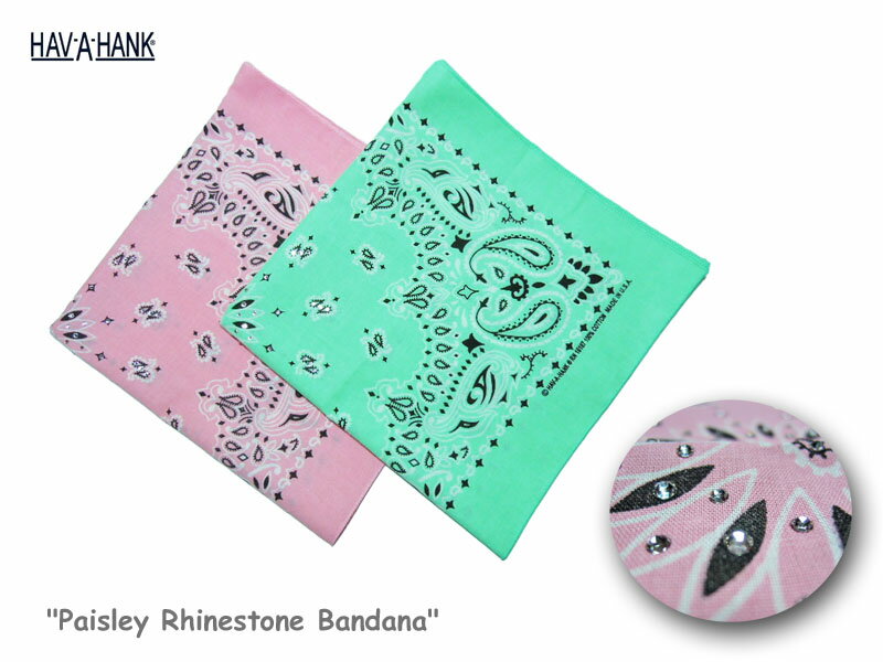 ＜ネコポス対応＞【HAV A HANK】ハバハンク PAISLEY Rhinestone Bandana ペイズリーラインストーン・バンダナ