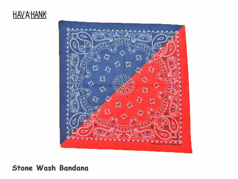<ネコポス対応>【HAV A HANK】ハバハンク StoneWash Bandana Navy/Red バイオ加工・ストーンウォッシュバンダナ