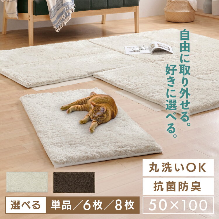 ジョイントマット ラグ おしゃれ 洗えるジョイント JTR-S5010 ベージュ ブラウン 大判 厚手 ジョイント タイルカーペット ユニット マット 絨毯 50×100 100×50 抗菌 防臭 防ダニ 低ホルム アイリスオーヤマ【su04】