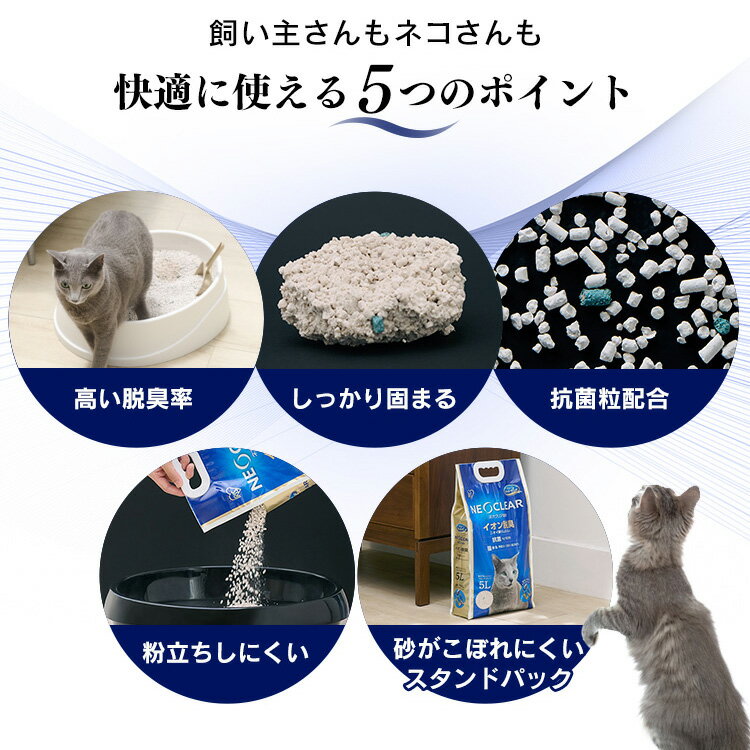 【目玉価格！16日9:59迄】猫砂 ベントナイト 鉱物 猫トイレ ネオクリア 5L×2袋 NC-5L猫砂 トイレ 砂 ペット おしっこ 尿 消臭 脱臭 匂い 抗菌 Ag+配合 固まる 飛び散りにくい セット まとめ買い アイリスオーヤマ【新】【RUP】 3