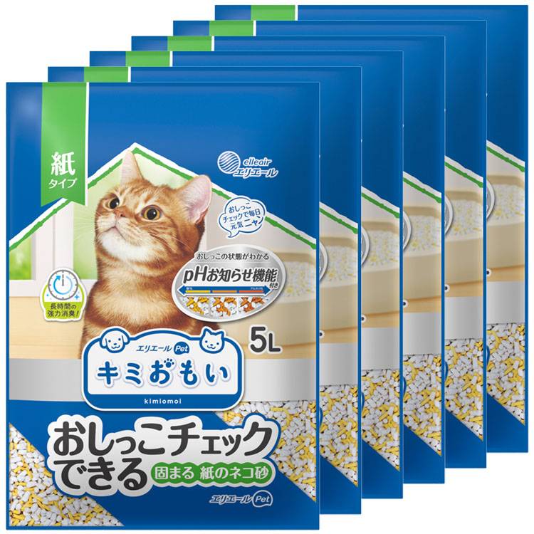 乐天商城 - 《10％OFF!》【6個セット】 猫砂 紙 飛び散り防止 強力消臭 固まる まとめ買い 消臭 5L おしっこチェックできる 固まるのネコ砂 エリエールペット キミおもい おしっこ チェック 下部尿路 pH 体調管理 ネコ砂 トイレ砂 ノーマルトイレ[2605SO]