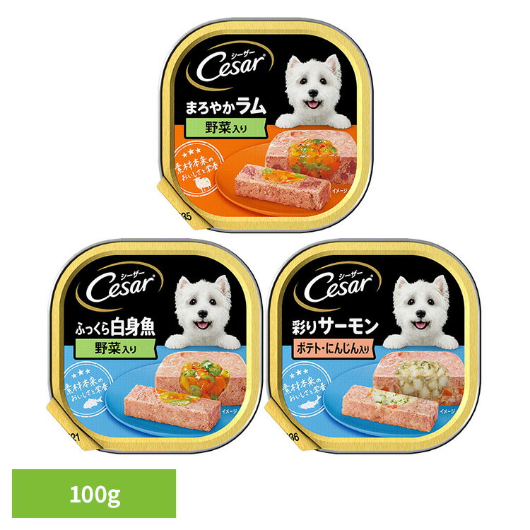 乐天商城 - Cesar シーザー ドッグフード ラム 白身魚 サーモン トレイタイプ 100g CE34N CE35N CE36N犬 ウエットフード アルミトレー トッピング ドライフードにプラス ごほうび