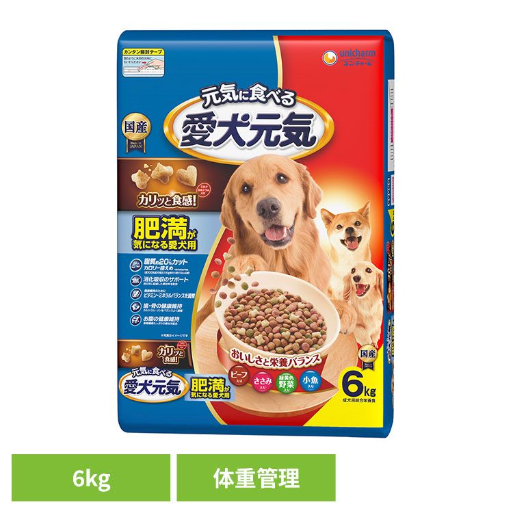 【最大400円OFFクーポン！ワンにゃんDAY】ドッグフード 愛犬元気 犬 愛犬元気 肥満が気になる愛犬用ビーフ・ささみ・緑黄色野菜・小魚入り 6kg