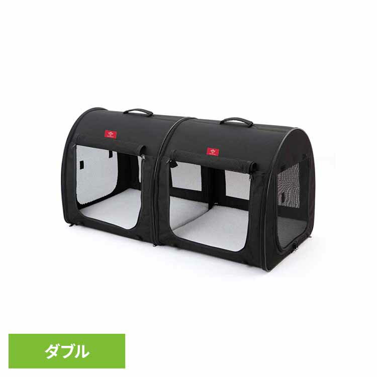 [最大400円OFFクーポン★ワンにゃんDAY]ポータブル・ケージ/ダブル/オールブラック PTOF2109021ポータブルケージ 犬 猫 ケージ ペットケージ ソフト素材 折りたたみ 連結 防災 移動 ふかふかマット 分割可 OneforPets ダッドウェイペット 【B】