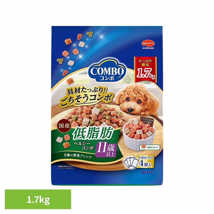 乐天商城 - ドッグフード コンボ COMBO ドッグ 低脂肪 ヘルシーコンボ 11歳以上 ドライフード 成犬用 シニア 総合栄養食 1.7kg (425g×4袋) 小分け ペットフード 犬 ご飯 ミニ角切りささみ 角切り小魚 健康維持 日本ペットフード *