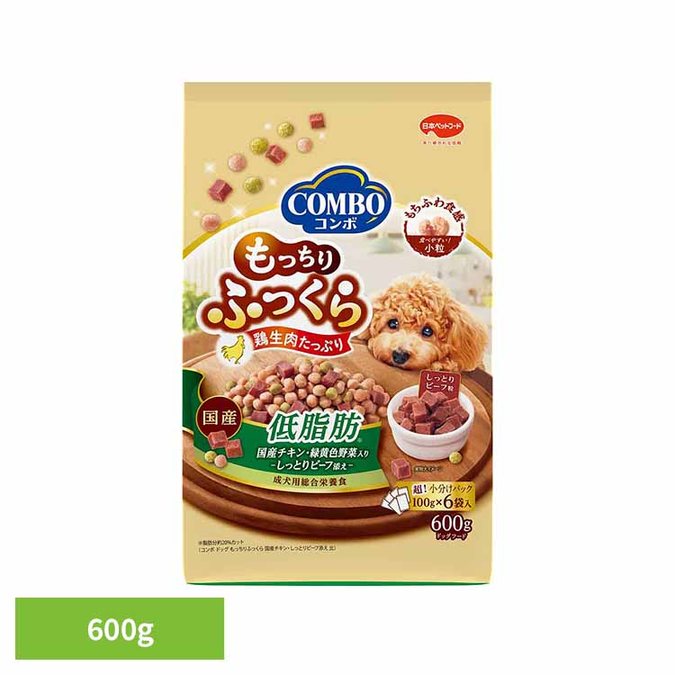 乐天商城 - ドッグフード コンボ COMBO ドッグ もっちりふっくら 低脂肪 チキン 緑黄色野菜入り しっとりビーフ添え 半生 セミモイスト 成犬用 シニア 対応 総合栄養食 600g (100g×6袋) 小分け ペットフード 犬 ご飯 日本ペットフード *