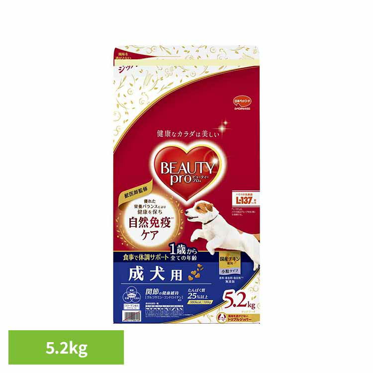 乐天商城 - ドッグフード ビューティープロ ドッグ 1歳から ドライフード 成犬用 シニア 対応 総合栄養食 5.2kg 獣医師監修 着色料 香料 無添加 免疫力維持 健康維持 ペットフード 犬 ご飯 チキン 小粒 日本ペットフード *
