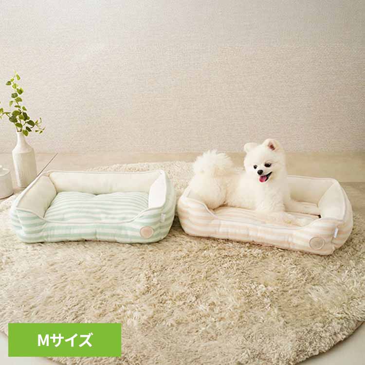 ☆お買い物マラソン！店内最大2,500円OFFクーポン☆サマーボーダースクエアベッドM SB-229Mペットベッド 春夏 サマーニット あごのせ カドラー スクエア 涼やか かわいい ベージュ adorable pet’s ベージュ ミントグリーン