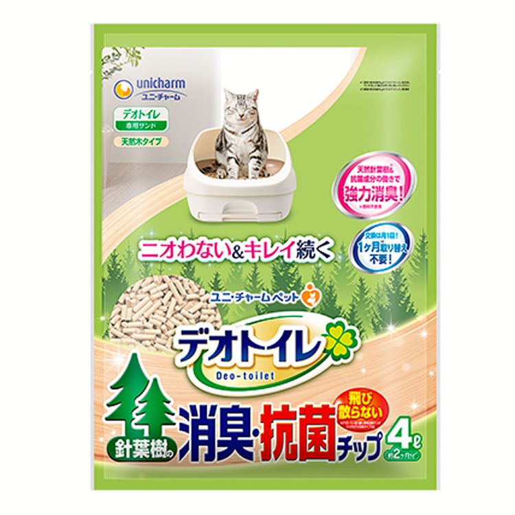 猫砂 システムトイレ用 消臭抗菌 デオトイレ 飛び散らない針葉樹の消臭・抗菌チップ 4L ユニチャーム 猫 トイレ システムトイレ 砂 木 【D】