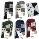 【ウール混】ネコ柄靴下(スクエア中に猫顔)/ 猫 靴下 レディースソックス 22~25cm ねこ 秋冬向き
