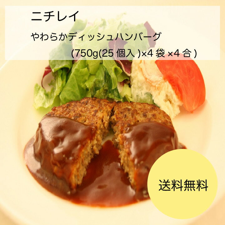 【送料無料】【業務用】【大容量】ニチレイ　やわらかディッシュハンバーグ　(750g(25個入)×4袋×4合)