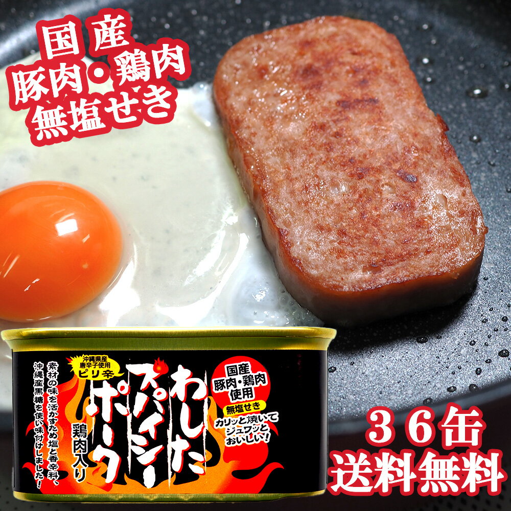  わしたポーク スパイシー 36缶 無添加 ピリ辛 島唐辛子 缶詰 無塩せき 国産 沖縄 ランチョンミート 送料無料 ポーク 国産豚肉 化学調味料 発色剤 ポークタマゴ まとめ買い 保存食 業務用 共同購入 わしたスパイシーポーク