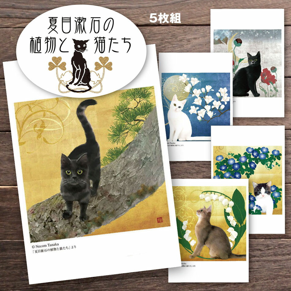 猫夢ポストカードセット5枚組 （夏目漱石の植物と猫たち） 猫モチーフ 猫グッズ 雑貨 プレゼント  猫 花 文学