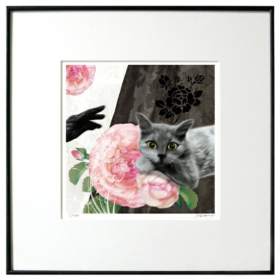 猫夢アート版画 「薔薇」（冬物語）コラット　黒猫【猫アート】【額 版画】【送料無料】