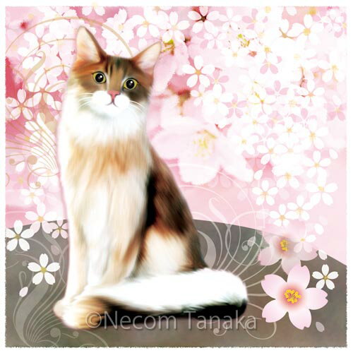 猫夢アート版画「桜と猫2」メインクーン 長毛 ...の紹介画像2