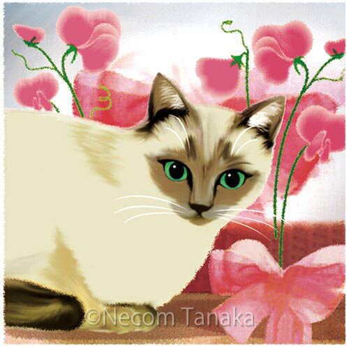 猫夢アート版画花と猫シリーズ 「スイートピー猫...の紹介画像2