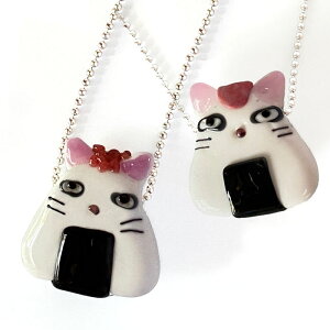 とんぼ玉ネックレス「おにぎり猫」 猫 アクセサリー 【猫 アクセサリー】【城下鮎子】