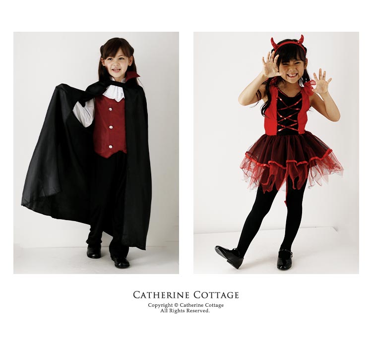 【在庫わずか★マークダウン2981→2300円】ハロウィン 子供 女の子 吸血鬼風 ドラキュラ風 ヴァンパイア風 デビルマン風 デビルガール風[4 5 6 7 8 9 ］ ハロウィン コスチューム コスプレ TAK