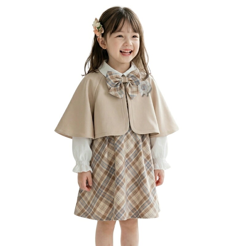ベビー キッズ 子供服 チェック柄セットアップ ベージュ ブラウン 茶 