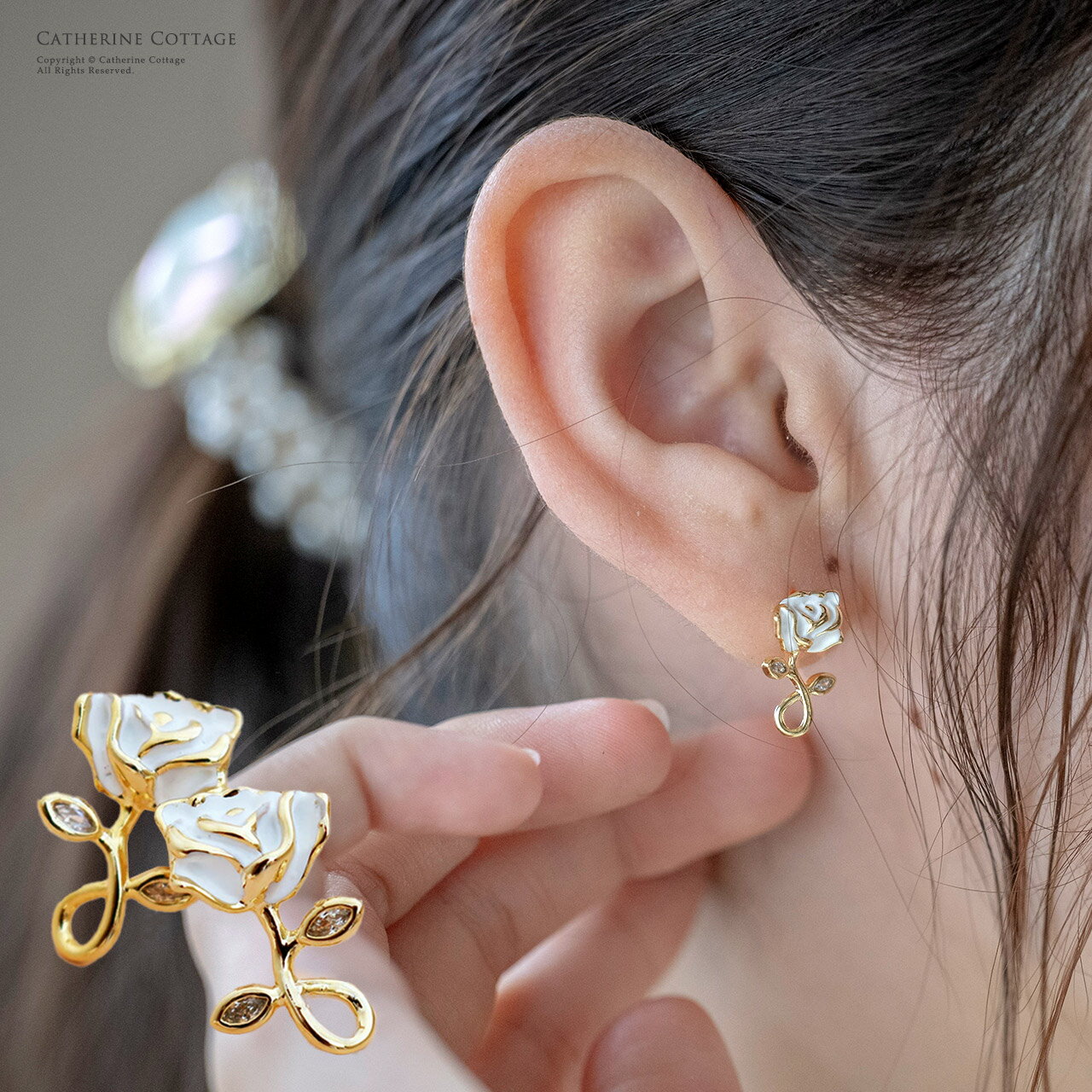 【卒入学セール】500円セール　ローズピアス 上品 アクセサリー ジュエリー バラ YUP4 《メール便優先商品》/ acのサムネイル