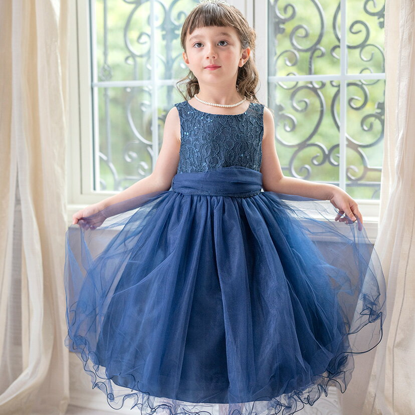 楽天市場】スパンコール ドレス（カラーネイビー）（キッズ