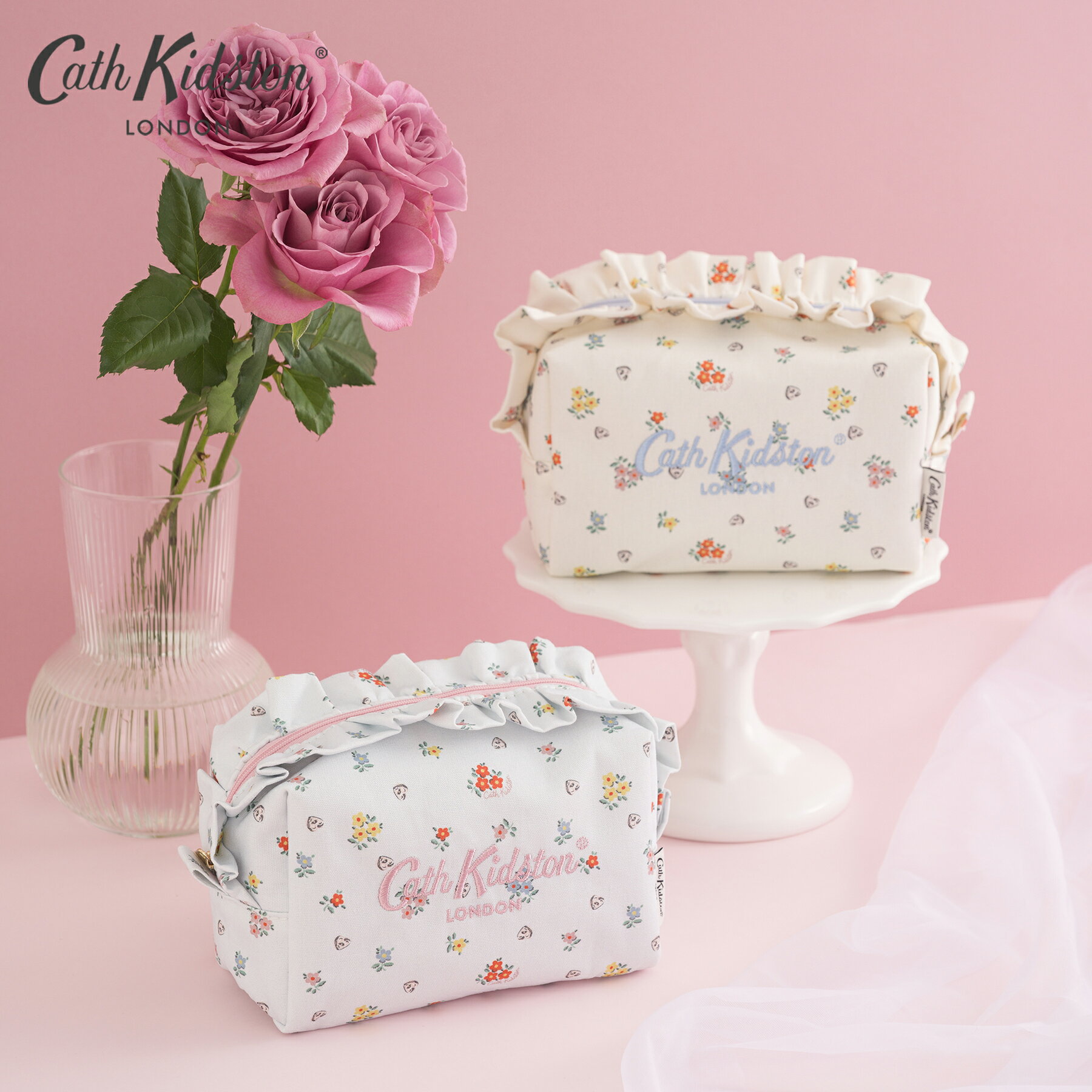 キャス キッドソン 公式 フリルポーチ Button Block Floral / レディース キャスキッドソン Cath Kidston n260206