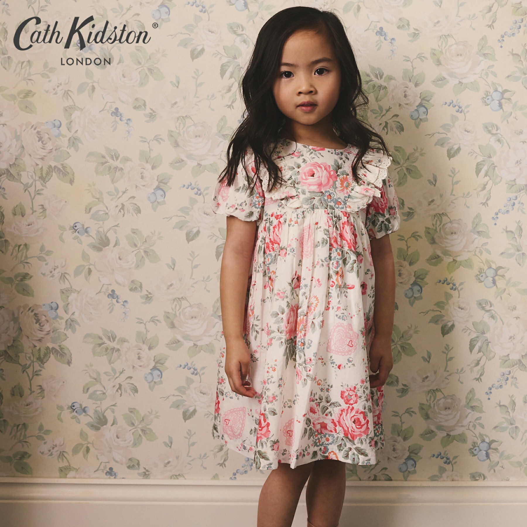 キャス キッドソン 公式 キッズ フリルワンピース Hackney Rose Pink / レディース キャスキッドソン Cath Kidston n260220