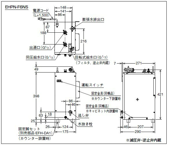 【あす楽】【洗面化粧台に後付けの小型電気温水器セット】EHPN-F6N5-FS1【水栓金具に接続ホースがついている場合用】イナックス・リクシル　ゆプラス 配管キット 手洗洗面用 コンパクトタイプ （本体＋排水器具＋接続フレキ管の一式セット）INAX・LIXIL 洗面化粧台後付用