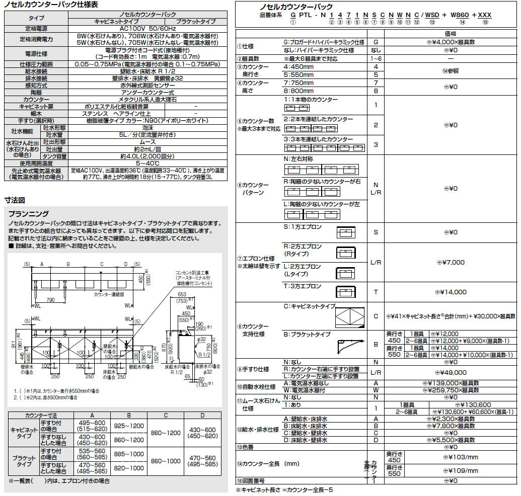 LIXIL・リクシル トイレ ノセルカウンターパック カウンター550mmタイプ（2連キャビネットタイプ） 【PTL-N2571NSCNW1C+W1720】 水石けんあり電気温水器付　INAX