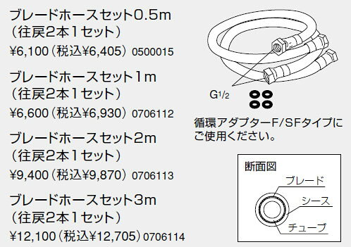 水道材料屋 一番館の【0706113】ノーリツ 給湯器 関連部材 追いだき配管部材（循環アダプターHX用）他 ブレードホースセット2m（往戻2本1セット）【純正品】｜アングル2