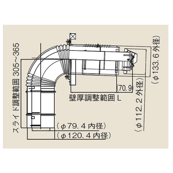 リンナイ φ120×φ80給排気部材 FF 2重管用 【FFT-7UL-200】給排気トップ（直排専用）（24-0724）【FFT7U..