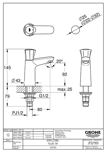 GROHE[グローエ] 洗面用水栓【JP321100】コスタ 単水栓 [メーカー直送][代引不可]...